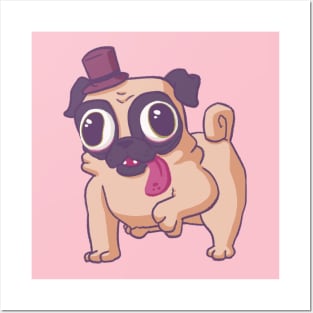 Cute Dumb Pug Dog With Hat Posters and Art